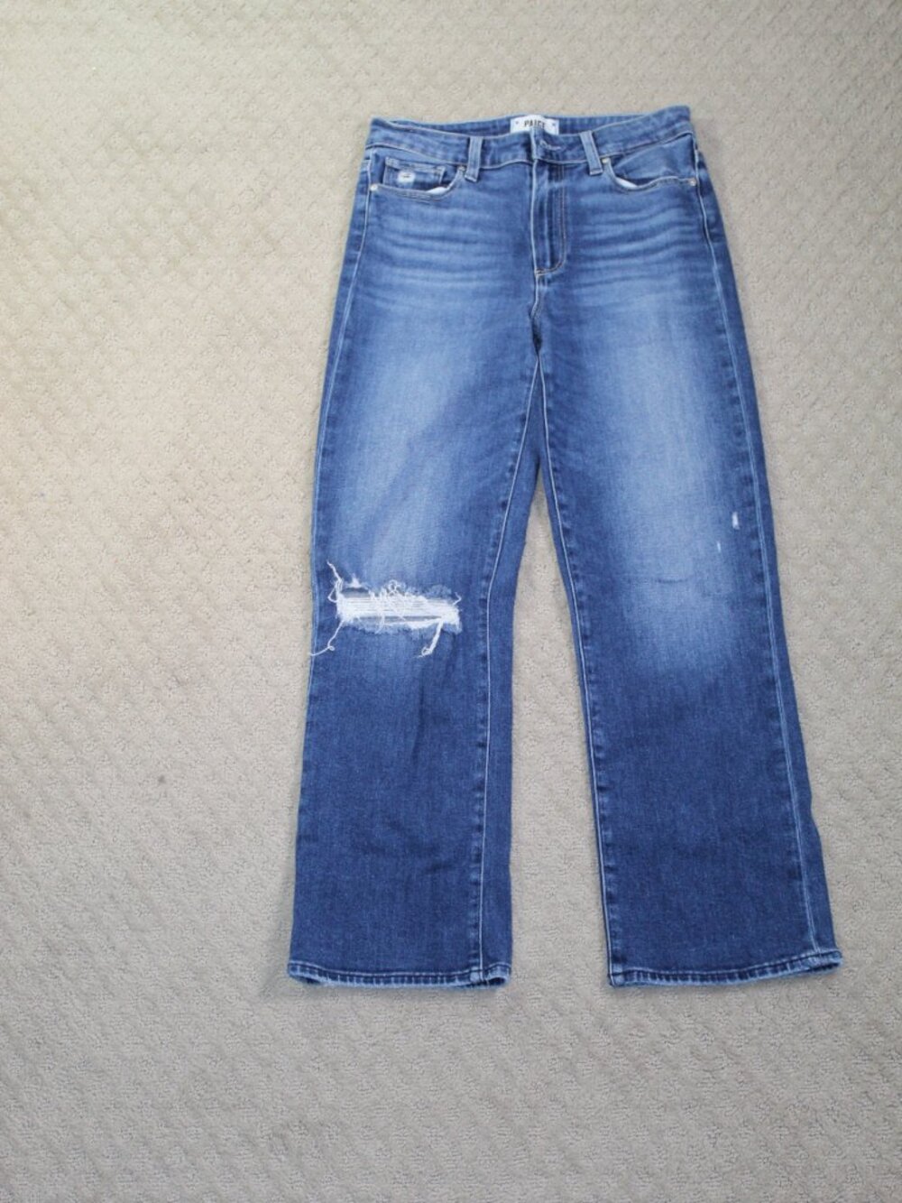 Paige Atley Ankle Flare Size 27 Distressed Mid Rise Blue Jeans